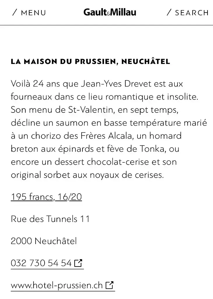 Menü_Hôtel-Restaurant la Maison du Prussien_Neuchâtel_Bild_1