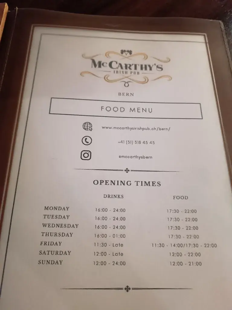 Menü_Mc CARTHY'S_Bern_Bild_3