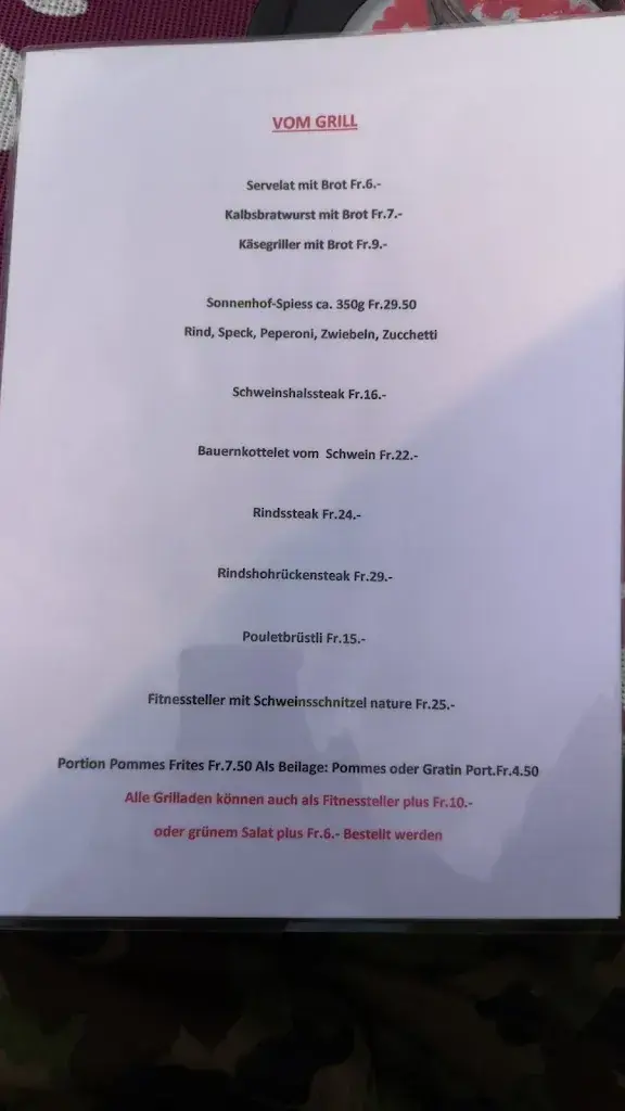 Sonnenhof Restaurant in Pfyn