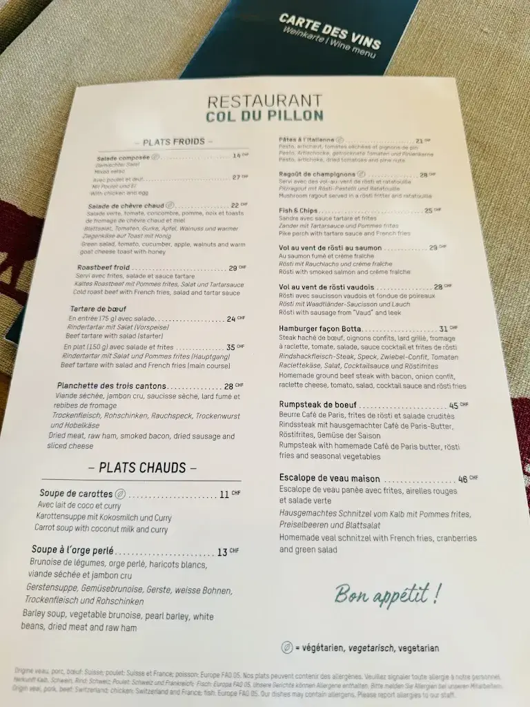 Menu_Restaurant Col du Pillon_Les Diablerets_imagen_1