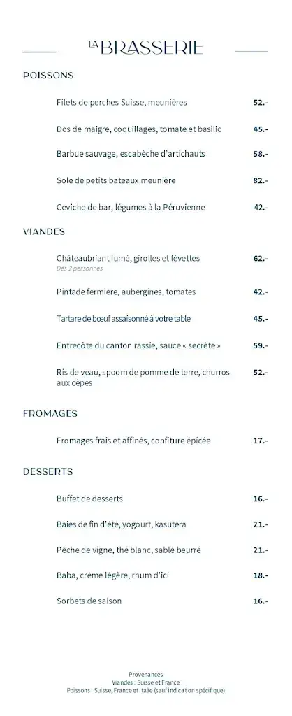Menu_La Brasserie Millennium_Crissier_image_2
