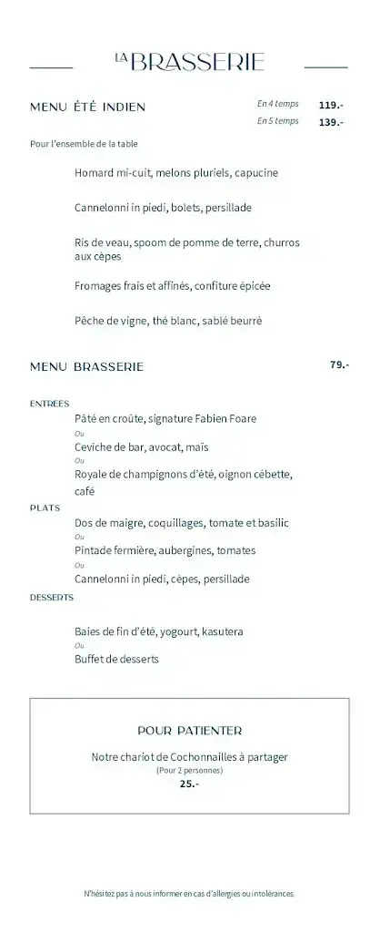 Menu_La Brasserie Millennium_Crissier_image_3