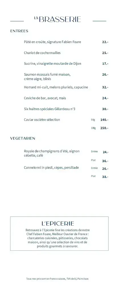 Menu_La Brasserie Millennium_Crissier_image_4