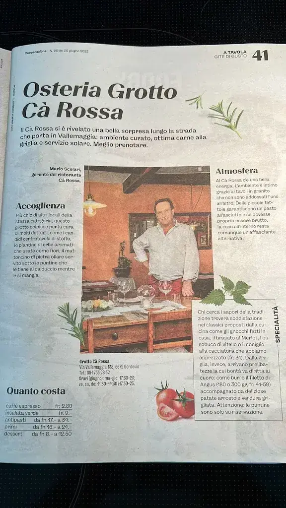 Grotto Cà Rossa restaurant in Gordevio