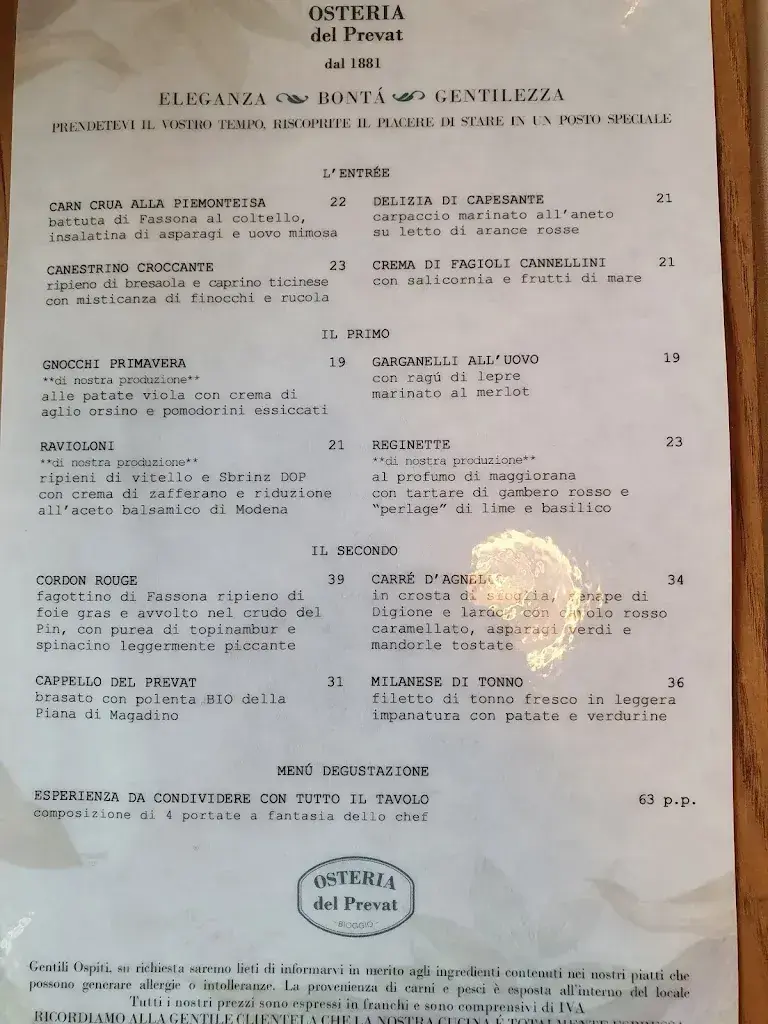 Osteria del Prevat Restaurant in Bioggio