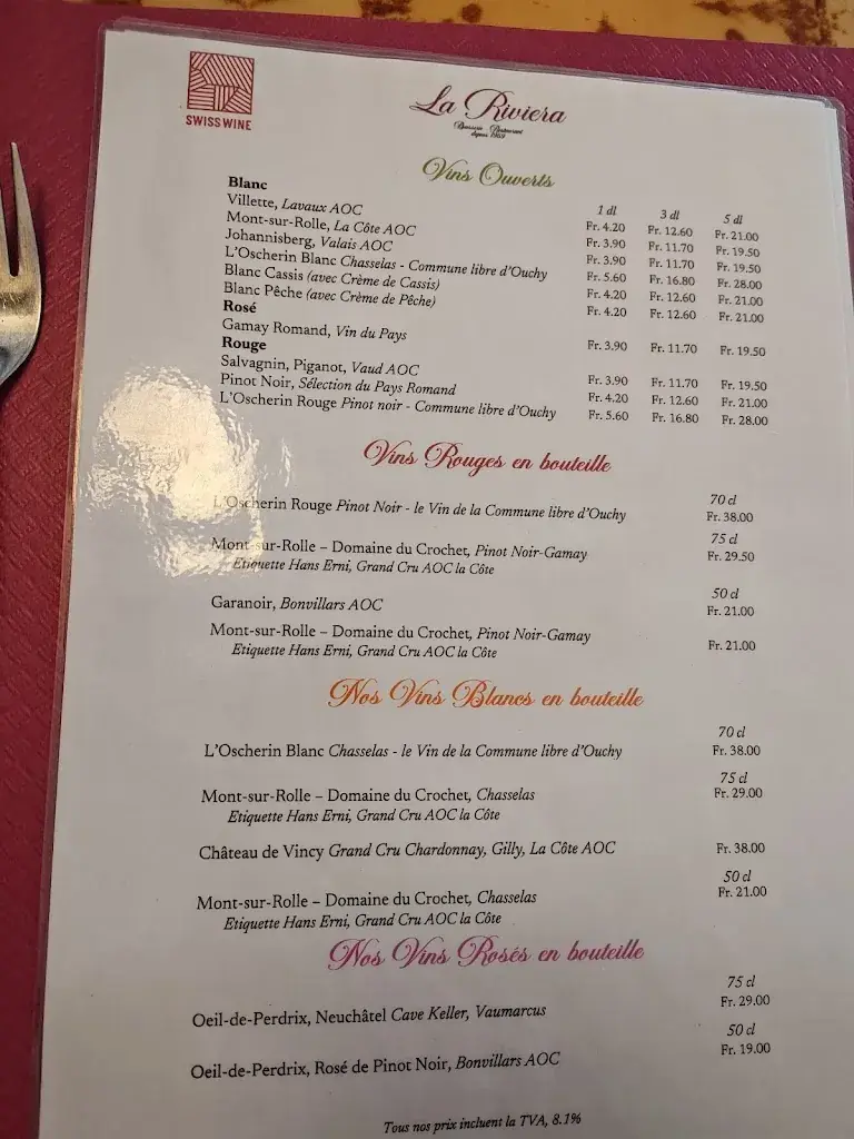 Menu_Brasserie-Restaurant La Riviera_Lausanne_image_1