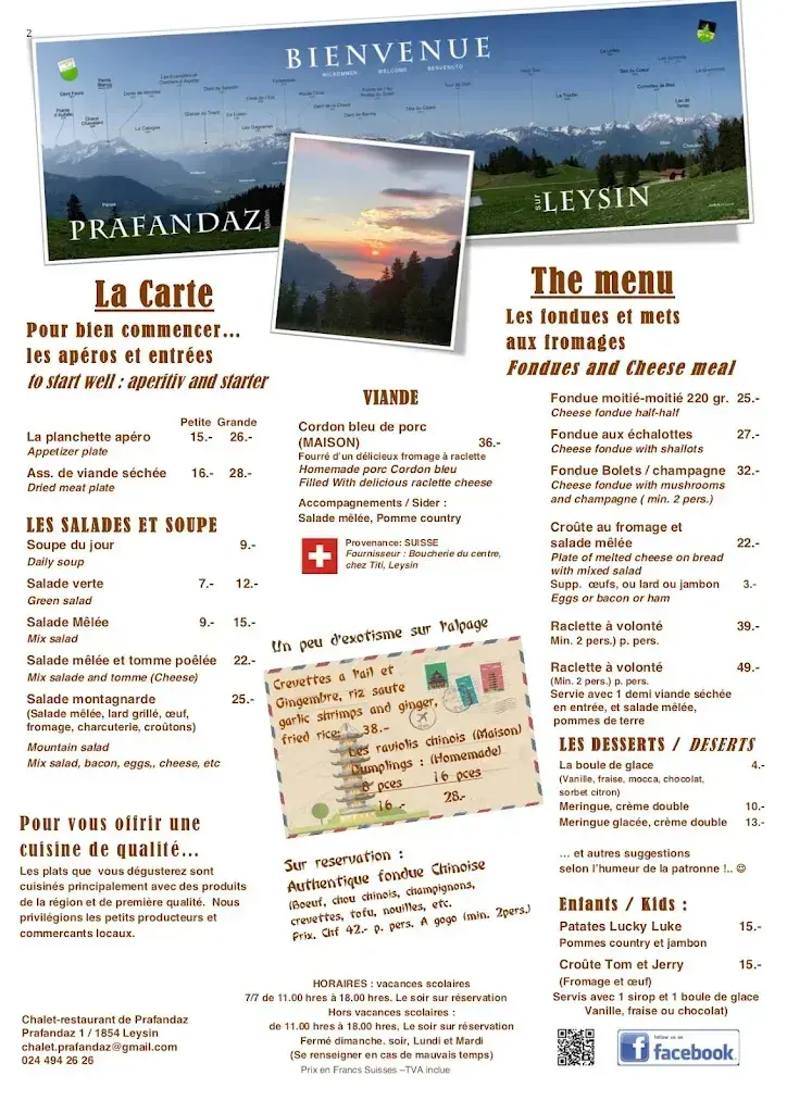 Menu_Chalet- Restaurant de Prafandaz_Leysin_image_2