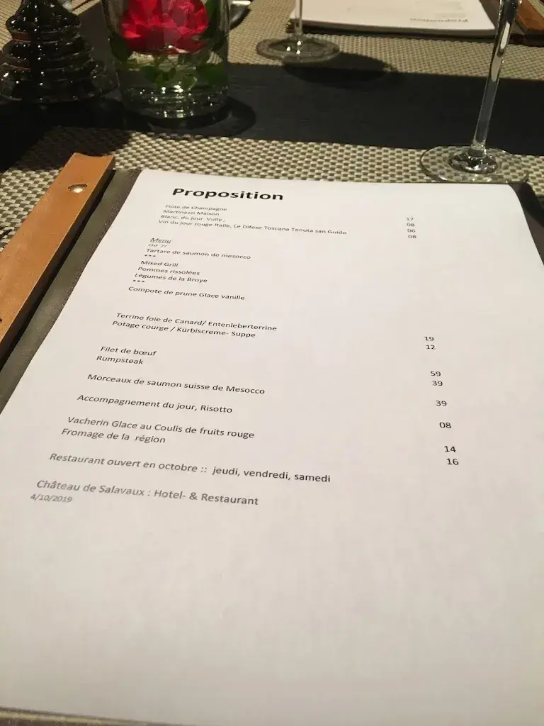 Menu_Hôtel & Restaurant Château Salavaux_Salavaux_image_3
