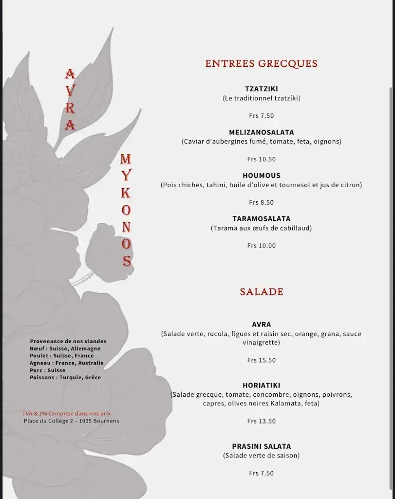 Avra Mykonos restaurant in Bournens