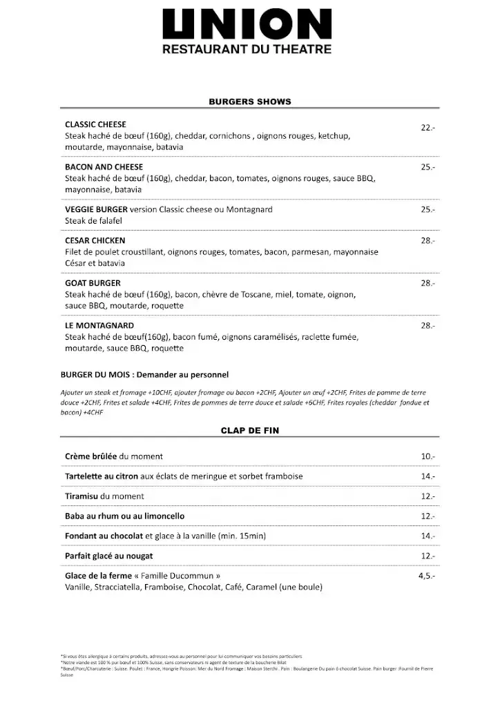 Menu_UNION RESTAURANT DU THEATRE_La Chaux-de-Fonds_image_2