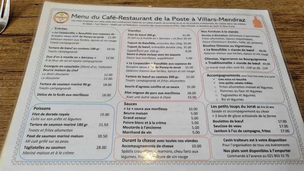 Menu_Café-Restaurant de la Poste et Cavin Traiteurs_Villars-Mendraz_image_3