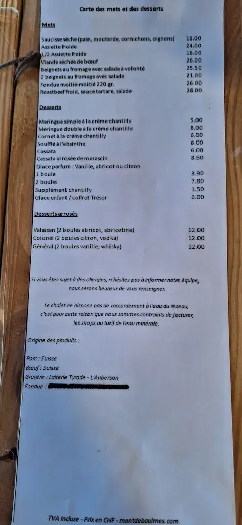 Chalet restaurant du Mont de Baulmes ristorante a Sainte-Croix