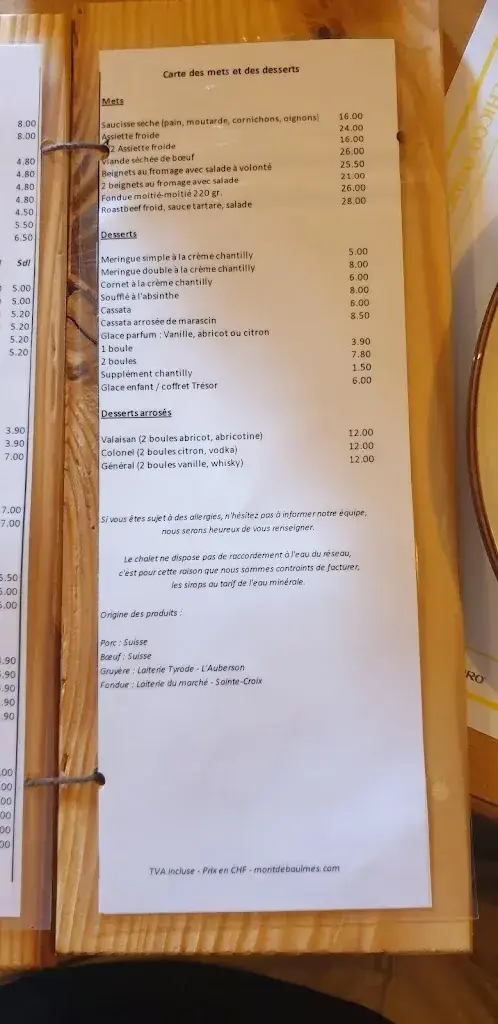 Menu_Chalet restaurant du Mont de Baulmes_Sainte-Croix_image_2