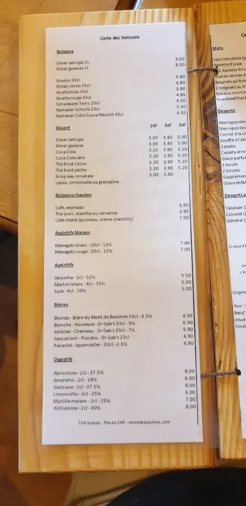 Menu_Chalet restaurant du Mont de Baulmes_Sainte-Croix_image_4