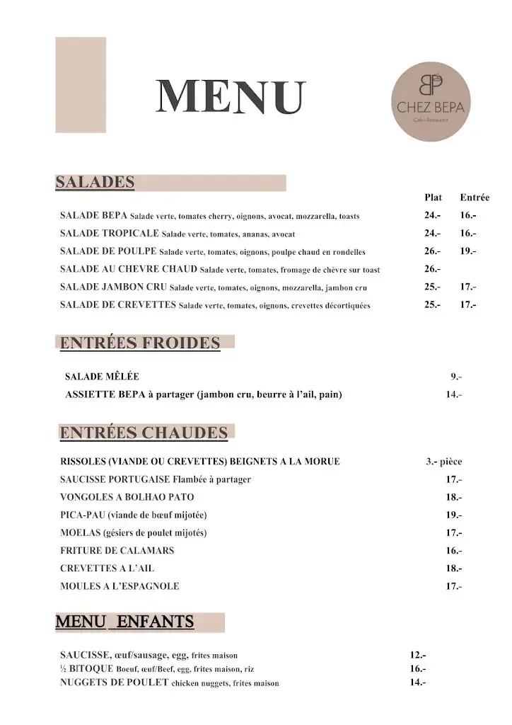 Menu_Café-Restaurant CHEZ BEPA_Crissier_image_1