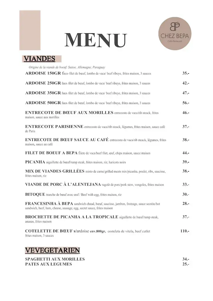 Menu_Café-Restaurant CHEZ BEPA_Crissier_image_2