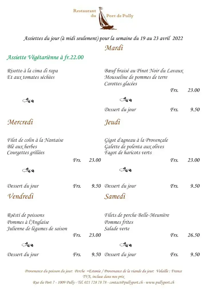 Menu_Restaurant du Port de Pully_Pully_immagine_3