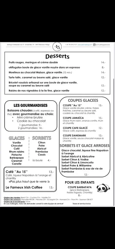Menu_Au 15 Auberge Communale_Palézieux_image_2