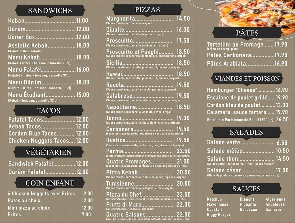 Menu_Tacos, Kebab, Restaurant, Pizza, Café de la chocolatière_Echandens_image_2