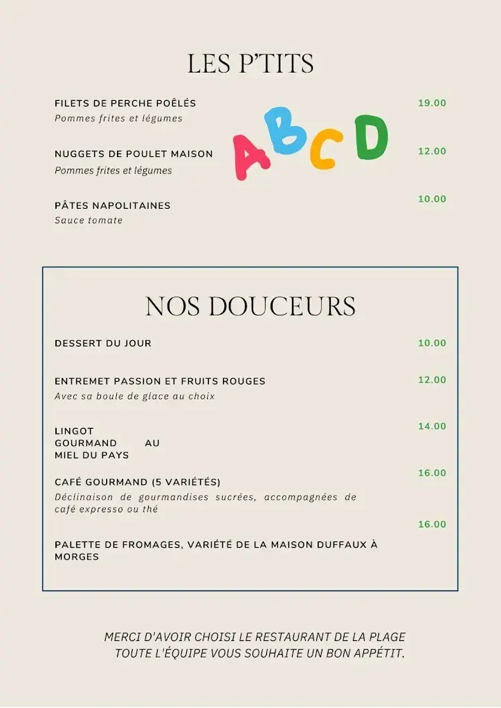 Menu_Hôtel Restaurant de La Plage_Préverenges_image_2