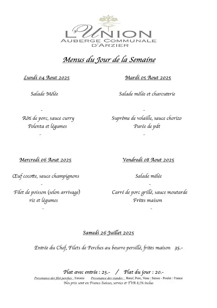 Auberge de l'Union à Arzier restaurante en Arzier-Le Muids