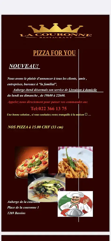 Restaurant « Pizzeria » Auberge de la Couronne_Bassins_menu_image_1