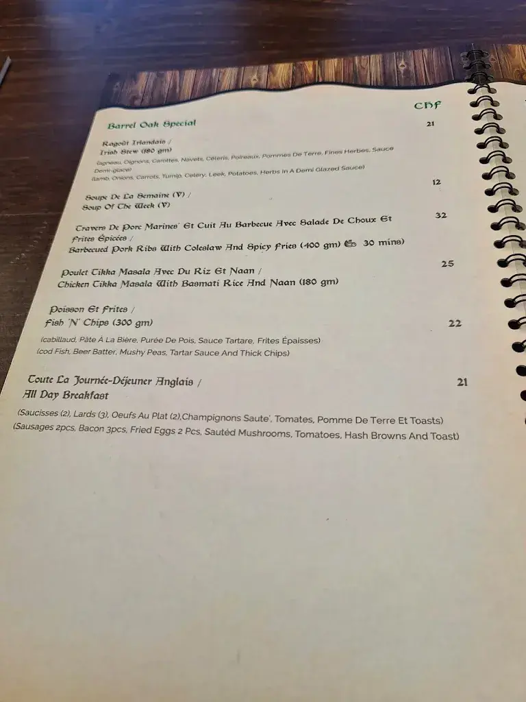 Menu_Barrel Oak, The Irish Pub_Montreux_image_4