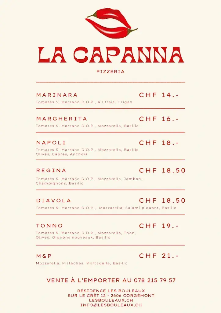 Menu_Pizzeria La Capanna_Corgémont_image_1