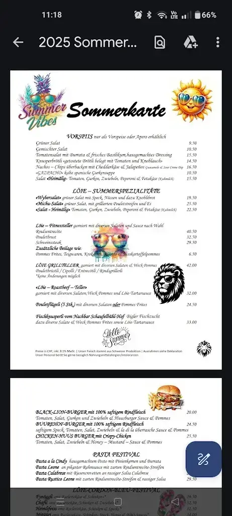Menu_Gasthof zum Löwen Grünenmatt_Grünenmatt_imagen_2