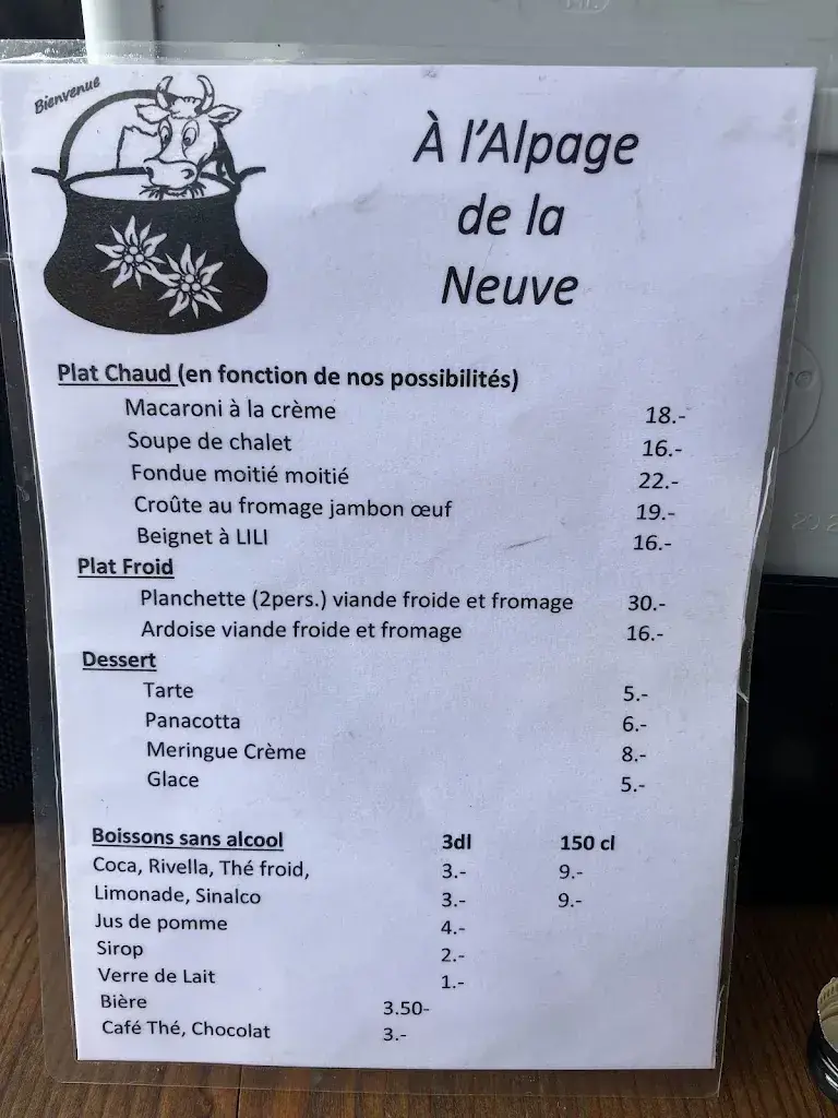 Menu_Alpage de La Neuve_Blonay_image_1