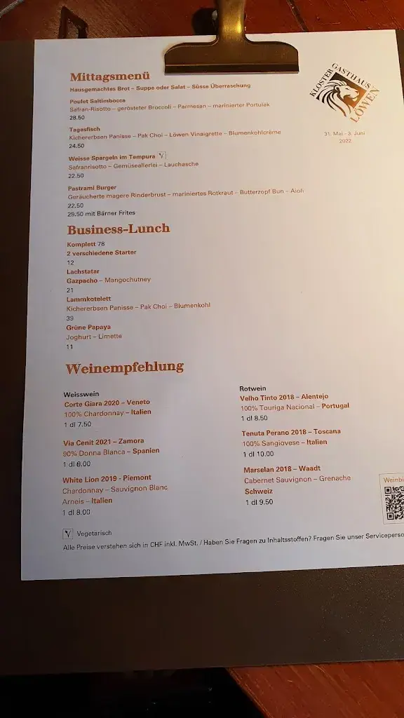 Menu_Klostergasthaus Löwen_St. Urban_image_1