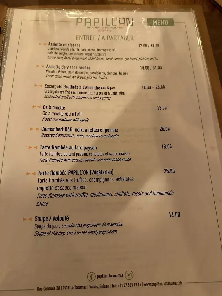 Menu_PAPILL'ON - Bistro Alpin_Riddes_immagine_2