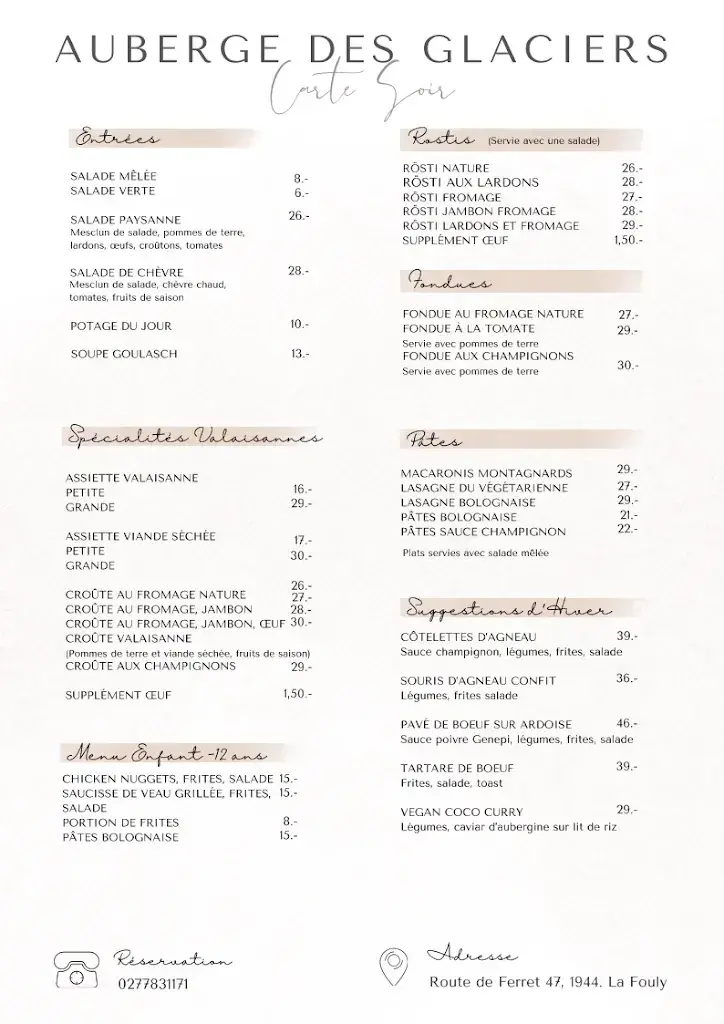 Menu_Auberge-restaurant des Glaciers_La Fouly_immagine_2