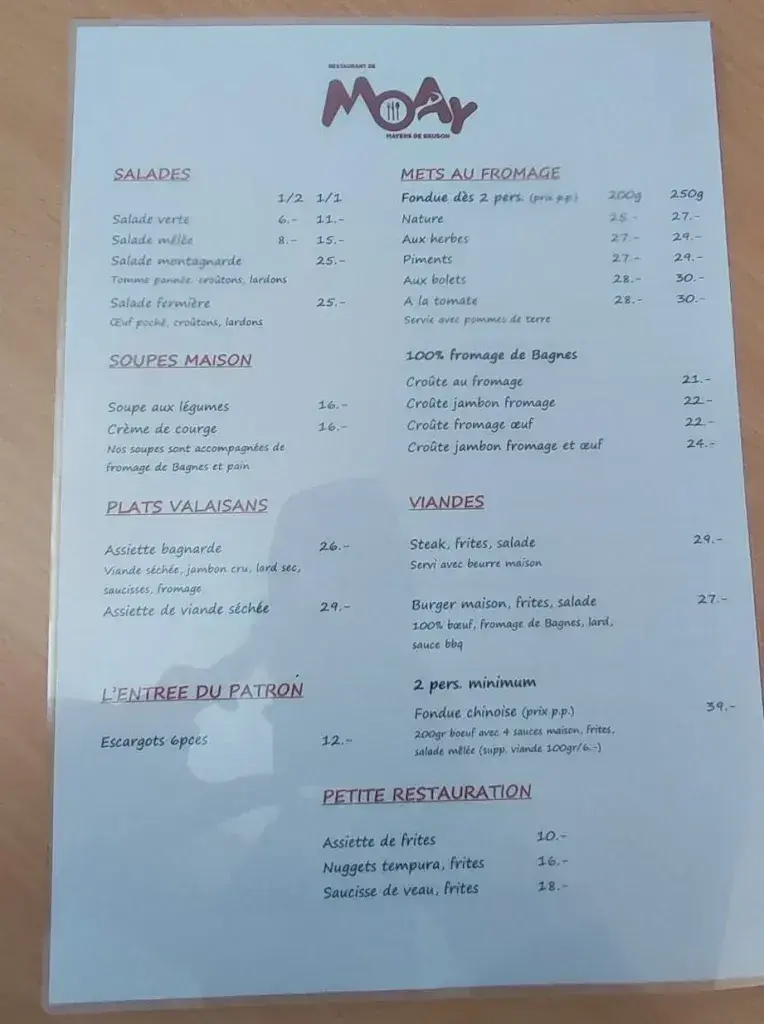 Menü_Restaurant de Moay_Bagnes_Bild_2