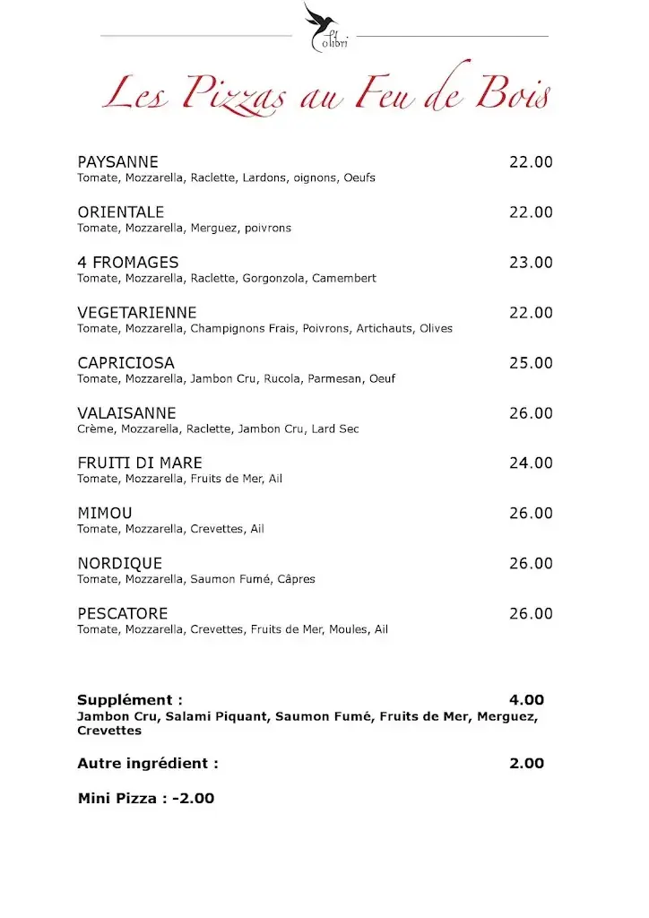 Menü_Restaurant Colibri_Le Bouveret_Bild_2