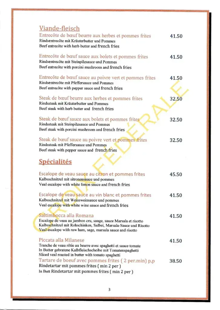 Menu_Restaurant de la croix fédérale_Péry-La Heutte_image_1
