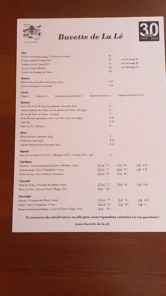 Menu_Buvette de La Lé_Grône_image_1
