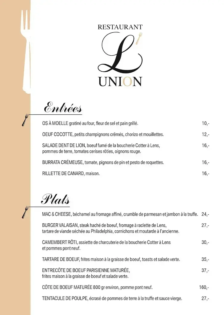 Auberge, Café et restaurant de l'Union_Lens_menu_image_1