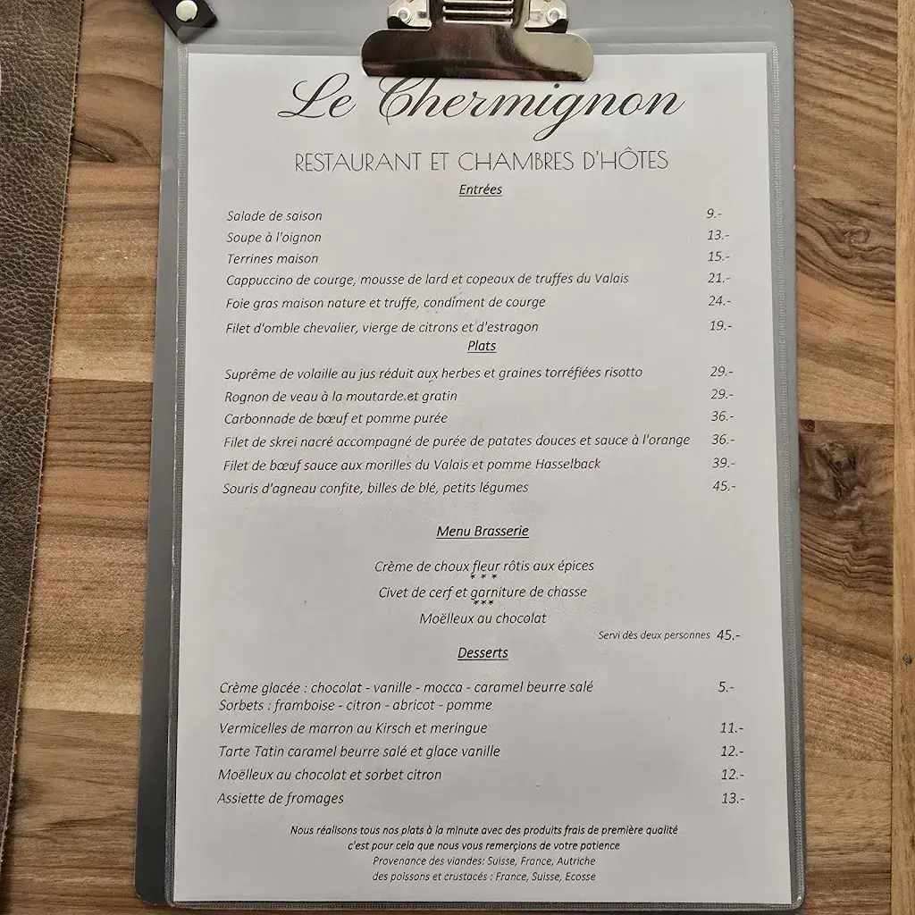 Menu_Le Chermignon Restaurant et chambres d'hôtes_Crans-Montana_immagine_2