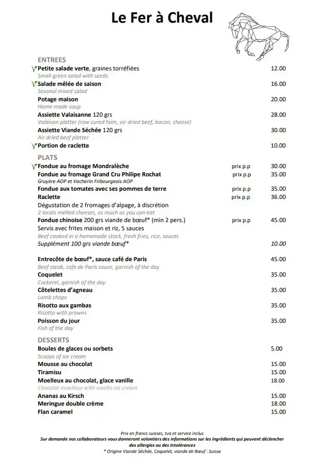 Menu_Restaurant Le Fer à Cheval_Crans-Montana_image_1