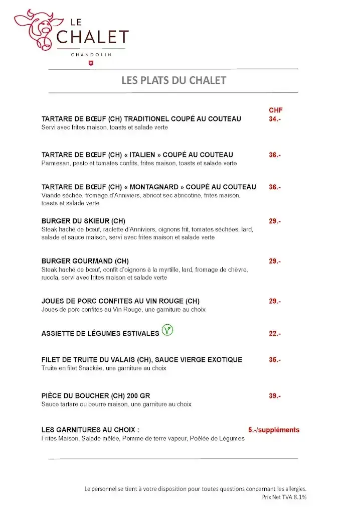 Menu_Restaurant le Chalet - Chandolin_Chandolin_image_4