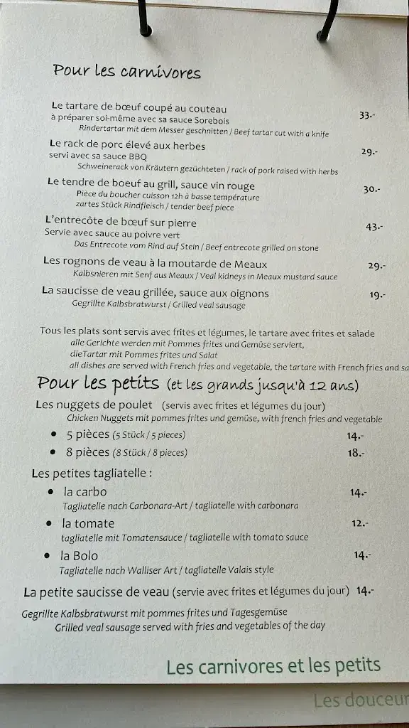 Menu_Restaurant de Sorebois - Le Montagnard 