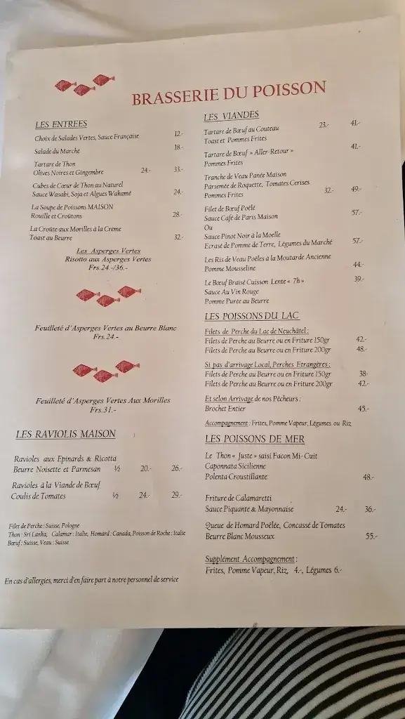 Brasserie du Poisson restaurant in Auvernier