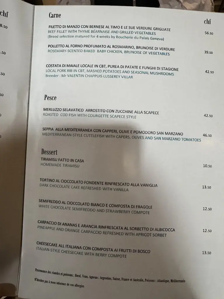 Menü_Restaurant italien Ulivo_Lausanne_Bild_2