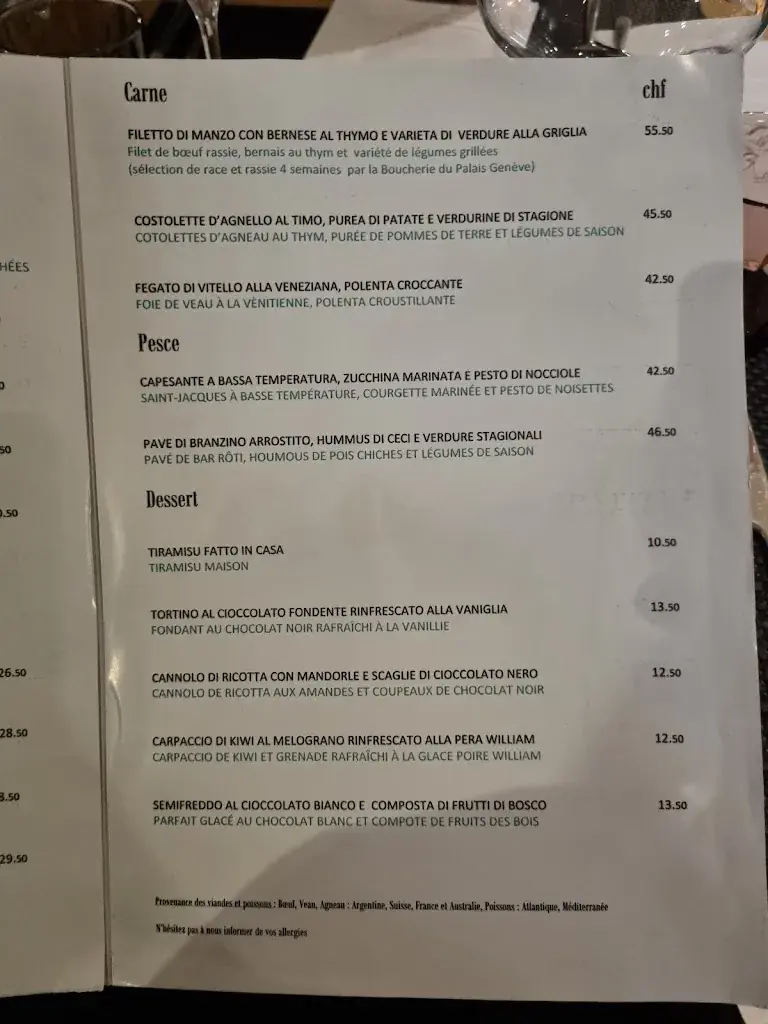 Menü_Restaurant italien Ulivo_Lausanne_Bild_3