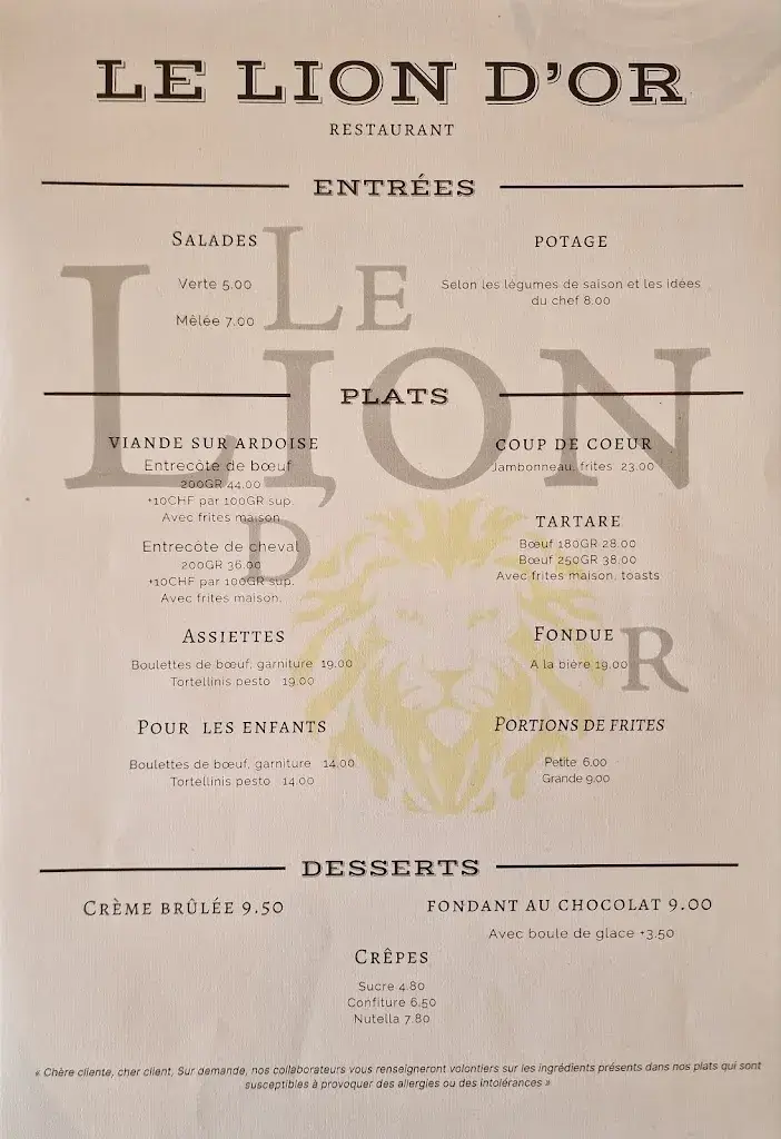 Lion d'or restaurant in Buttes