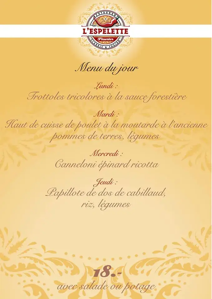 Menu_Le restaurant L' ESPELETTE_Fleurier_image_1