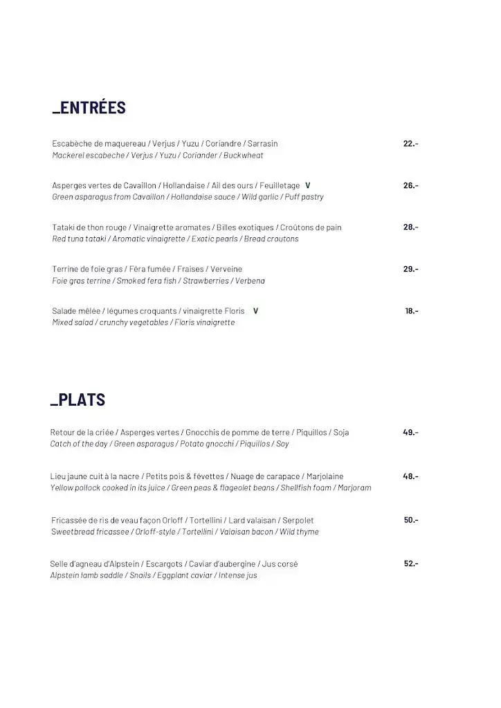 Menu_Le Floris & Sa Pinte_Anières_image_2