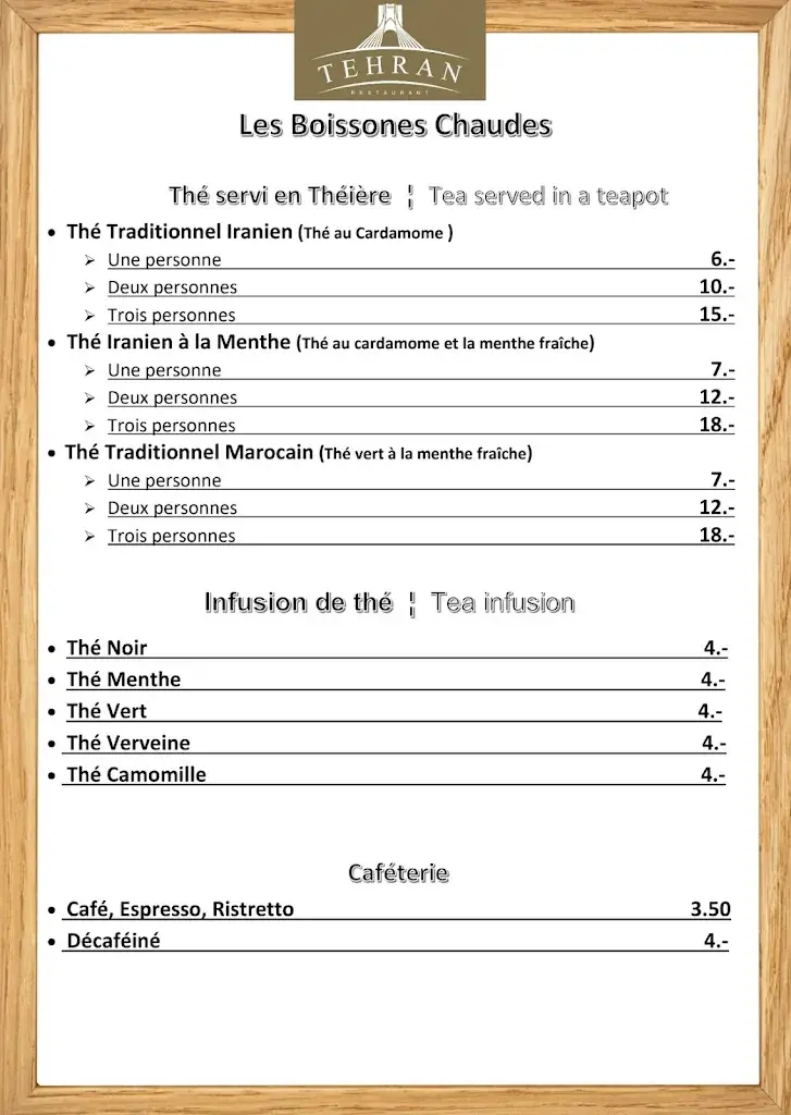 Menu_Restaurant Tehran - Geneva center_Genève_imagen_3