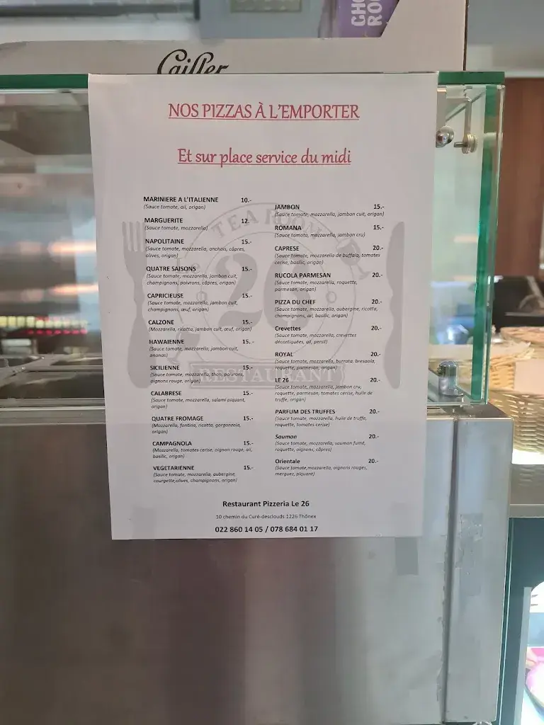 Menu_Restaurant Pizzeria Le 26_Thônex_imagen_2